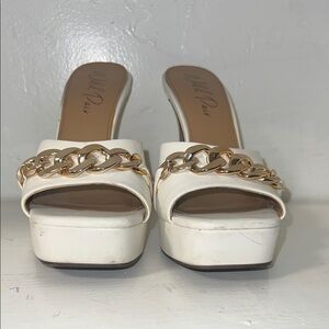 Wild Pair White Mules with Gold Chain Accent